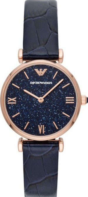 Buy Shop Emporio Armani Gianni T-Bar Quartz Blue Dial Blue Leather Strap Watch for Women - AR11424 USA Online