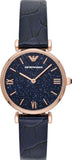 Buy Shop Emporio Armani Gianni T-Bar Quartz Blue Dial Blue Leather Strap Watch for Women - AR11424 USA Online