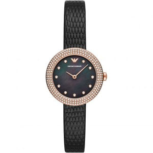 Buy Shop Emporio Armani Aviator Crystals Mother of Pearl Black Dial Black Silicon Strap Watch For Women - AR11373 USA Online