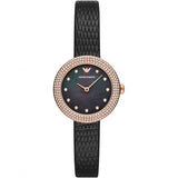 Emporio Armani Aviator Crystals Mother of Pearl Black Dial Black Silicon Strap Watch For Women - AR11373