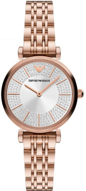 Buy Shop Emporio Armani Gianni T-Bar Crystals Silver Dial Rose Gold Steel Strap Watch For Women - AR11446 USA Online