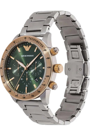 Buy Shop Emporio Armani Mario Chronograph Green Dial Silver Steel Strap Watch For Men - AR11454 USA Online