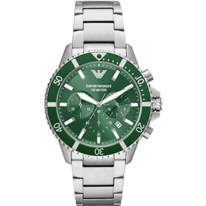 Buy Shop Emporio Armani Diver Chronograph Green Dial Silver Steel Strap Watch For Men - AR11500 USA Online
