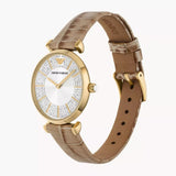 Buy Shop Emporio Armani Gianni T Bar Crystals Silver Dial Brown Leather Strap Watch For Women - AR11518 USA Online