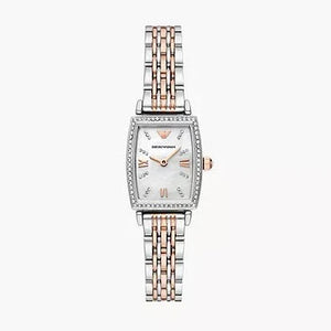 Buy Shop Emporio Armani Gianni T Bar White Mother Of Pearl Dial Two Tone Steel Strap Watch For Women - AR11519 USA Online