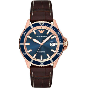 Buy Shop Emporio Armani Pro Planet Three Hand Date Blue Dial Brown Leather Strap Watch For Men - AR11556 USA Online