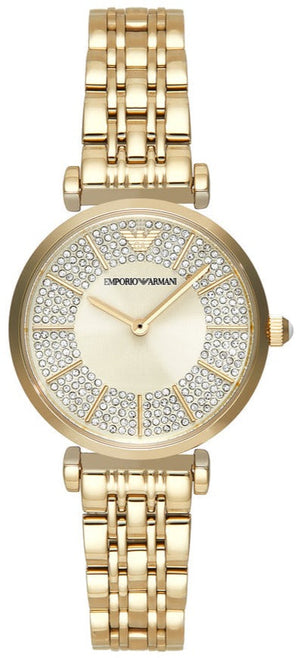 Buy Shop Emporio Armani Gianni T Bar Analog Crystals Gold Dial Gold Steel Strap Watch For Women - AR11608 USA Online