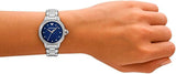 Emporio Armani Mia Three Hand Crystals Blue Dial Silver Steel Strap Watch For Women - AR11630