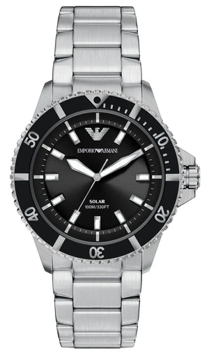 Buy Shop Emporio Armani World Explorer Solar Black Dial Silver Steel Strap Watch for Men - AR11787 USA Online