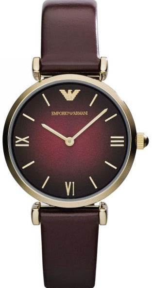 Buy Shop Emporio Armani Gianni T Bar Burgundy Dial Burgundy Leather Strap Watch For Women - AR1757 USA Online