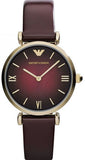 Buy Shop Emporio Armani Gianni T Bar Burgundy Dial Burgundy Leather Strap Watch For Women - AR1757 USA Online