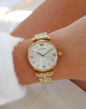 Buy Shop Emporio Armani Gianni T Bar Silver Dial Gold Stainless Steel Strap Watch For Women - AR1877 USA Online