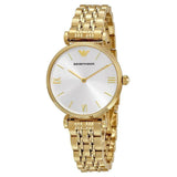 Buy Shop Emporio Armani Gianni T Bar Silver Dial Gold Stainless Steel Strap Watch For Women - AR1877 USA Online