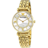Buy Shop Emporio Armani Gianni T Bar White Mother of Pearl Dial Gold Steel Strap Watch For Women - AR1907 USA Online