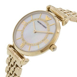 Buy Shop Emporio Armani Gianni T Bar White Mother of Pearl Dial Gold Steel Strap Watch For Women - AR1907 USA Online