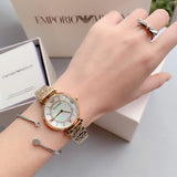 Buy Shop Emporio Armani Gianni T Bar White Mother of Pearl Dial Gold Steel Strap Watch For Women - AR1907 USA Online