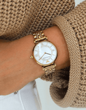 Buy Shop Emporio Armani Gianni T Bar White Mother of Pearl Dial Gold Steel Strap Watch For Women - AR1907 USA Online