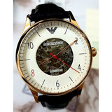 Buy Shop Emporio Armani Meccanico White Skeleton Dial Black Leather Strap Watch For Men - AR1924 USA Online