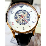 Buy Shop Emporio Armani Meccanico White Skeleton Dial Black Leather Strap Watch For Men - AR1924 USA Online