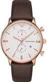 Emporio Armani Retro Quartz White Dial Brown Leather Strap Watch For Men - AR1936