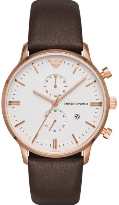 Buy Shop Emporio Armani Retro Quartz White Dial Brown Leather Strap Watch For Men - AR1936 USA Online