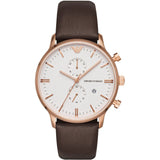 Emporio Armani Retro Quartz White Dial Brown Leather Strap Watch For Men - AR1936