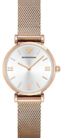 Buy Shop Emporio Armani Gianni T Bar Silver Dial Rose Gold Mesh Bracelet Watch For Women - AR1956 USA Online