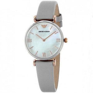 Buy Shop Emporio Armani Gianni T Bar Quartz Mother of Pearl Dial White Leather Strap Watch For Women - AR1965 USA Online