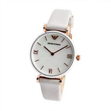 Buy Shop Emporio Armani Gianni T Bar Quartz Mother of Pearl Dial White Leather Strap Watch For Women - AR1965 USA Online