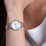Buy Shop Emporio Armani Gianni T-Bar Mother of Pearl Dial Two Tone Steel Strap Watch For Women - AR1987 USA Online