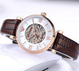 Buy Shop Emporio Armani Meccanico Skeleton Mother of Pearl Dial Brown Leather Strap Watch For Women - AR1993 USA Online