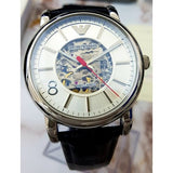 Buy Shop Emporio Armani Meccanico Silver Skeleton Dial Black Leather Watch For Men - AR1997 USA Online