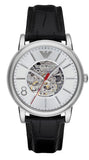 Buy Shop Emporio Armani Meccanico Silver Skeleton Dial Black Leather Watch For Men - AR1997 USA Online