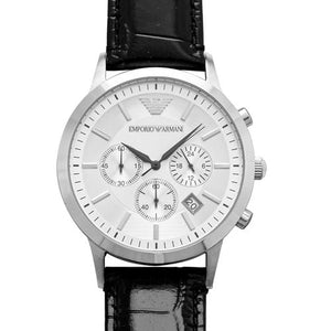 Buy Shop Emporio Armani Classic Chronograph Silver Dial Black Leather Strap Watch For Men - AR2432 USA Online