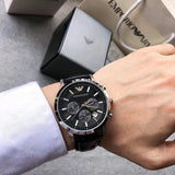 Buy Shop Emporio Armani Renato Chronograph Black Dial Black Leather Strap Watch For Men - AR2447 USA Online