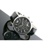 Buy Shop Emporio Armani Renato Chronograph Black Dial Black Leather Strap Watch For Men - AR2447 USA Online