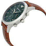 Emporio Armani Renato Chronograph Green Dial Brown Leather Strap Watch For Men - AR2493