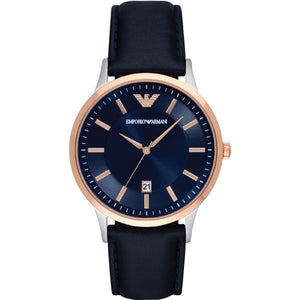 Buy Shop Emporio Armani Renato Analog Blue Dial Black Leather Strap Watch For Men - AR2506 USA Online