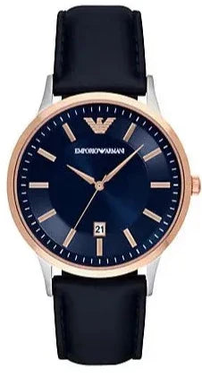 Buy Shop Emporio Armani Renato Analog Blue Dial Black Leather Strap Watch For Men - AR2506 USA Online