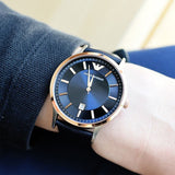 Buy Shop Emporio Armani Renato Analog Blue Dial Black Leather Strap Watch For Men - AR2506 USA Online
