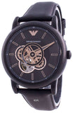 Buy Shop Emporio Armani Luigi Automatic Skeleton Black Dial Black Leather Strap Watch For Men - AR60012 USA Online