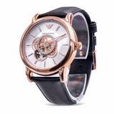 Buy Shop Emporio Armani Luigi Automatic Silver Dial Black Leather Strap Watch For Men - AR60013 USA Online