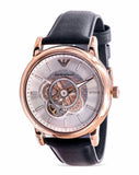 Buy Shop Emporio Armani Luigi Automatic Silver Dial Black Leather Strap Watch For Men - AR60013 USA Online