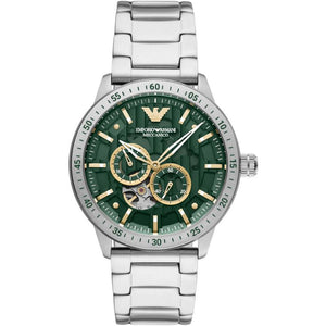 Buy Shop Emporio Armani Meccanico Chronograph Automatic Green Dial Silver Steel Strap Watch For Men - AR60053 USA Online