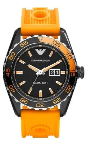 Buy Shop Emporio Armani Sportivo Quartz Black Dial Orange Rubber Strap Watch For Men - AR6046 USA Online
