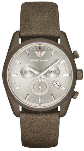 Buy Shop Emporio Armani Sportivo Chronograph Silver Dial Brown Leather Strap Watch For Men - AR6076 USA Online