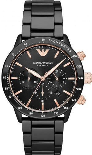 Buy Shop Emporio Armani Mario Ceramic Chronograph Black Dial Black Steel Strap Watch For Men - AR70002 USA Online