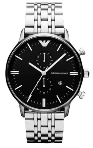 Buy Shop Emporio Armani Gianni Chronograph Black Dial Silver Steel Strap Watch For Men - AR80009 USA Online