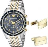 Emporio Armani Tazio Chronograph Blue Dial Gold & Silver Stainless Steel Strap Watch For Men - AR8030