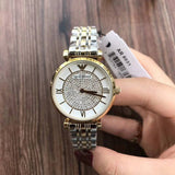 Buy Shop Emporio Armani Gianni T Bar White Dial Two Tone Steel Strap Watch For Women - AR8031 USA Online